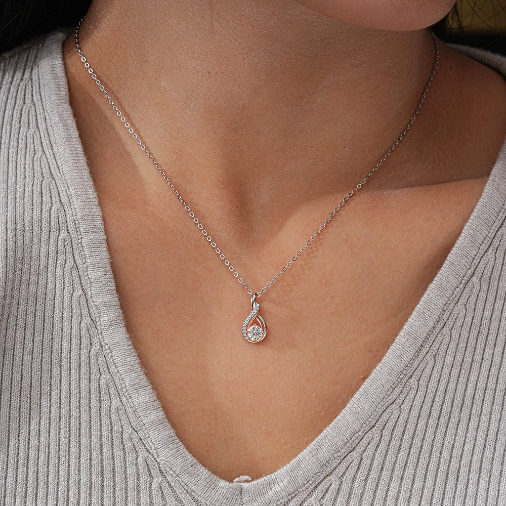 Sterling Silver Geometric Pendant Moissanite Necklace With Gold Plated Cross Chain And Diamond Setting - Image 4