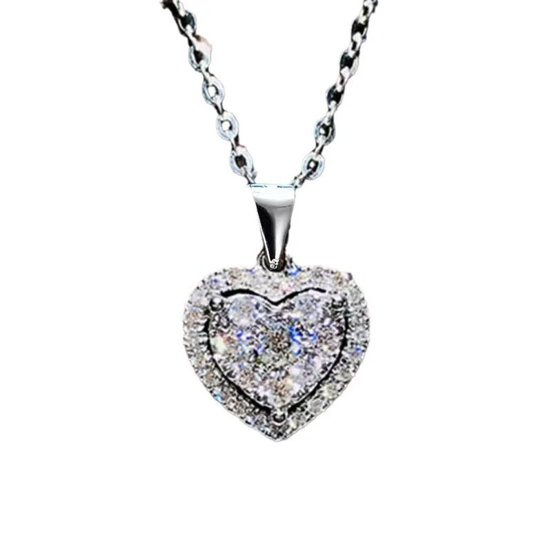Sterling Silver Heartshaped Diamond Necklace O Chain - Image 5