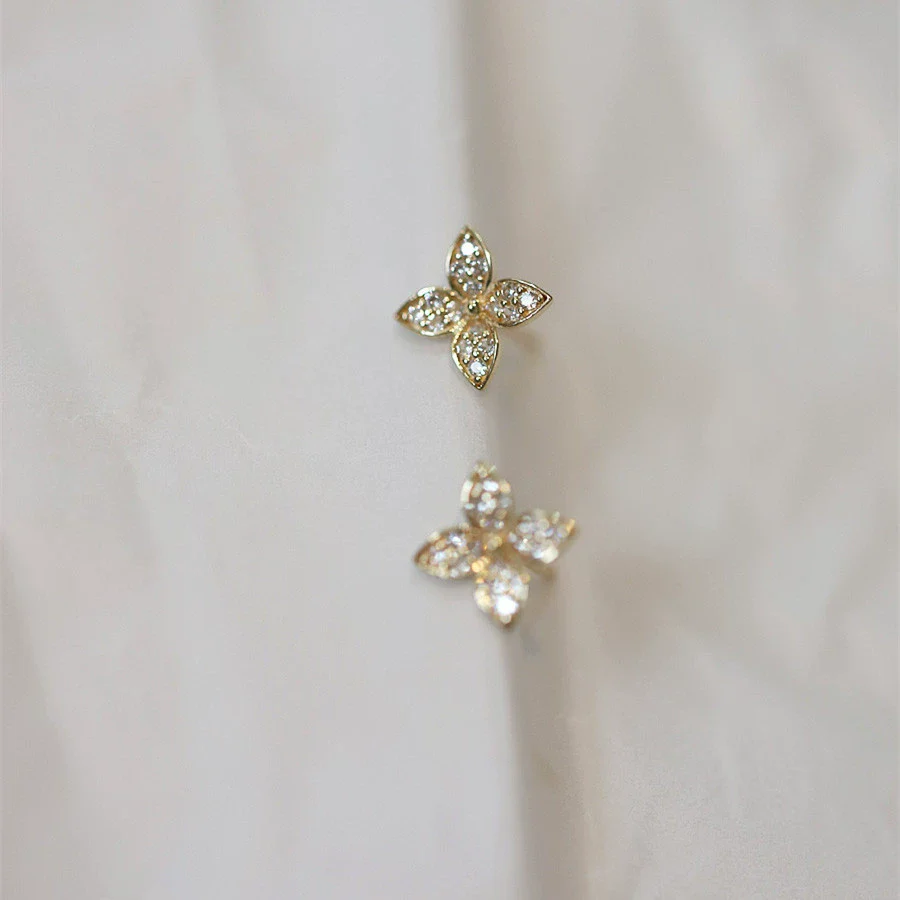 Sterling Silver Hydrangea Flower Earrings Plated With 14K Gold Inlaid With Diamonds - Image 6