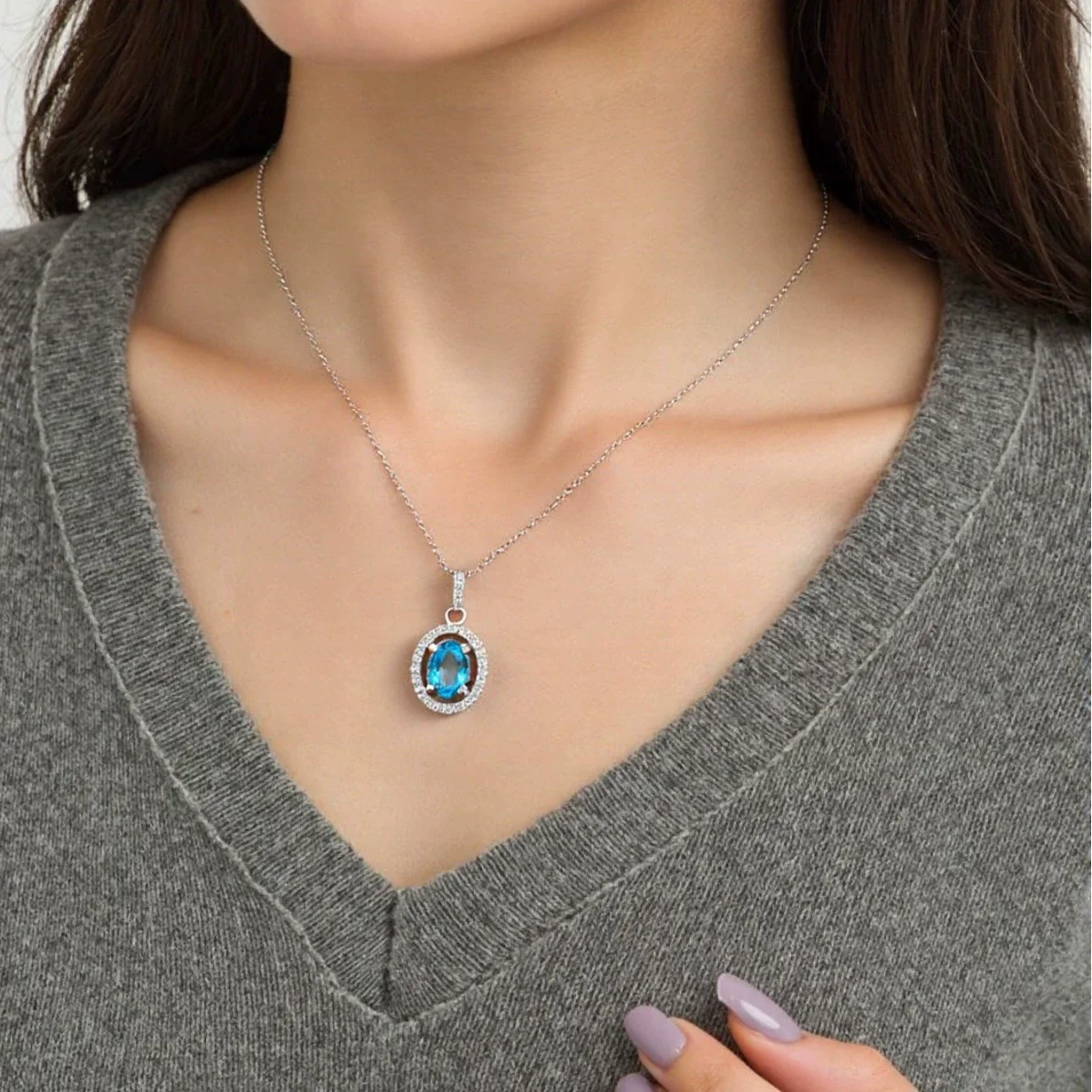 Sterling Silver Natural Color Amethyst Geometric Pendant Collarbone Necklace With Gemstones - Image 4