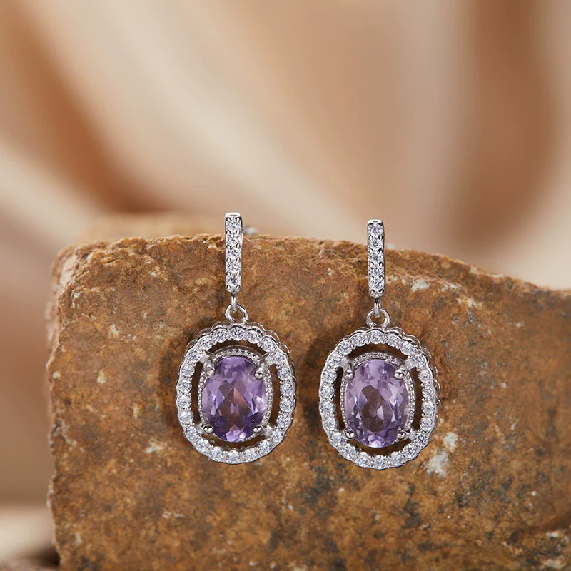 Sterling Silver Natural Color Amethyst Geometric Pendant Collarbone Necklace With Gemstones - Image 9