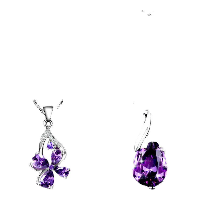 Sterling Silver Plated Four Leaf Clover Amethyst Diamond Ladies Necklace - Image 5