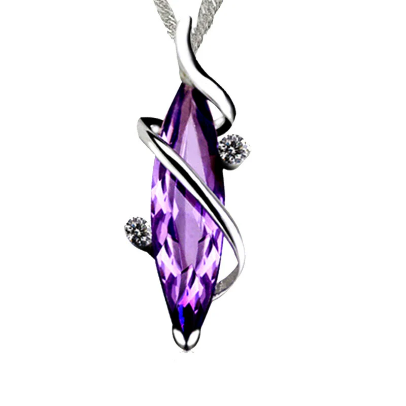 Sterling Silver Plated Four Leaf Clover Amethyst Diamond Ladies Necklace - Image 6