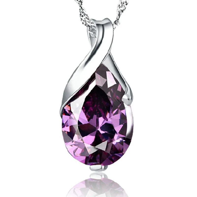 Sterling Silver Plated Four Leaf Clover Amethyst Diamond Ladies Necklace - Image 9