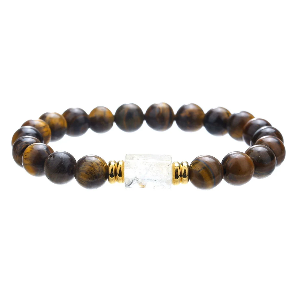 Stone Beaded Handmade Unisex Facet Gem Grey Moonlight Colorful Black Gallstone Lotus Tiger Eye Crystal Bracelet - Image 4