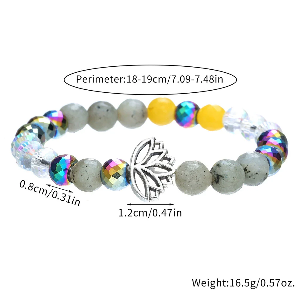 Stone Beaded Handmade Unisex Facet Gem Grey Moonlight Colorful Black Gallstone Lotus Tiger Eye Crystal Bracelet - Image 5
