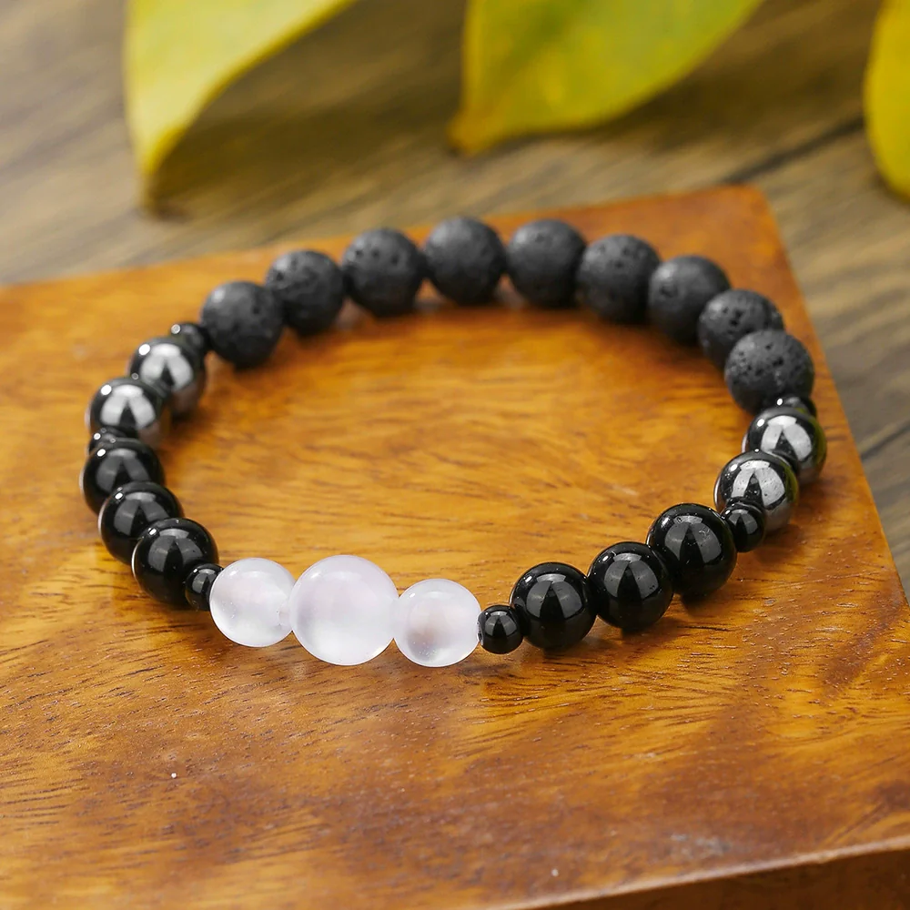 Stone Beaded Handmade Unisex Facet Gem Grey Moonlight Colorful Black Gallstone Lotus Tiger Eye Crystal Bracelet - Image 6
