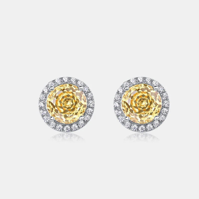 Stud Earrings 925 Silver Geometric Light Luxury Color Zirconium - Image 5