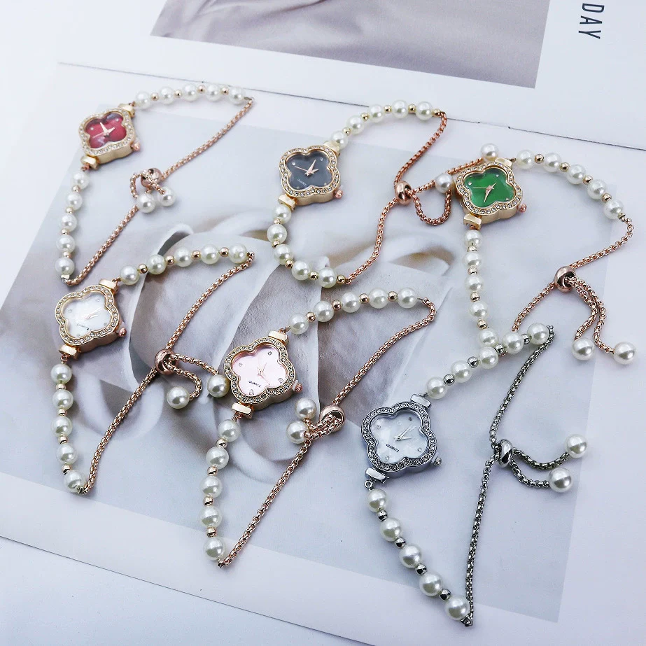 Student Watch Alloy Rose Gold Fourleaf Clover Shape Quartz Watch For Female - Image 4