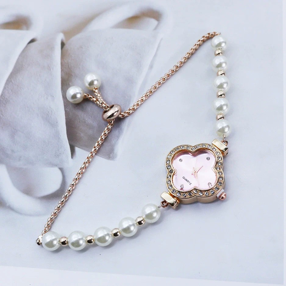 Student Watch Alloy Rose Gold Fourleaf Clover Shape Quartz Watch For Female - Image 6