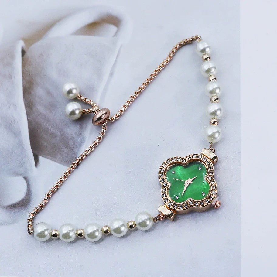 Student Watch Alloy Rose Gold Fourleaf Clover Shape Quartz Watch For Female - Image 7