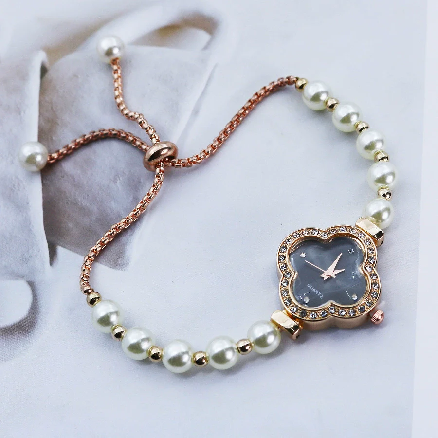Student Watch Alloy Rose Gold Fourleaf Clover Shape Quartz Watch For Female - Image 8