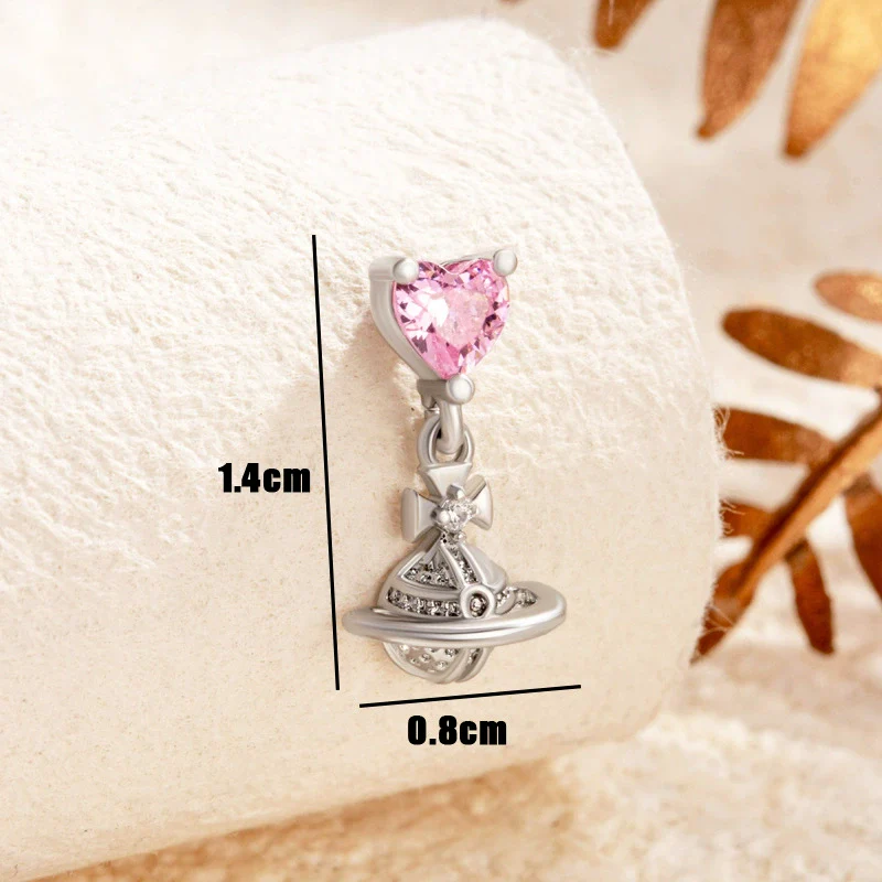 Sweet Love Saturn Pendant Earring Titanium Steel Bow Tie Pattern Zirconia Design For Girls - Image 2