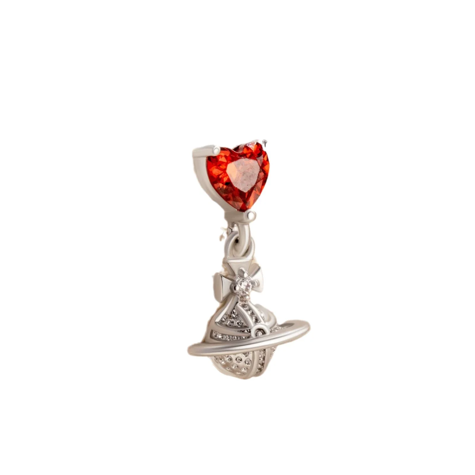 Sweet Love Saturn Pendant Earring Titanium Steel Bow Tie Pattern Zirconia Design For Girls - Image 4