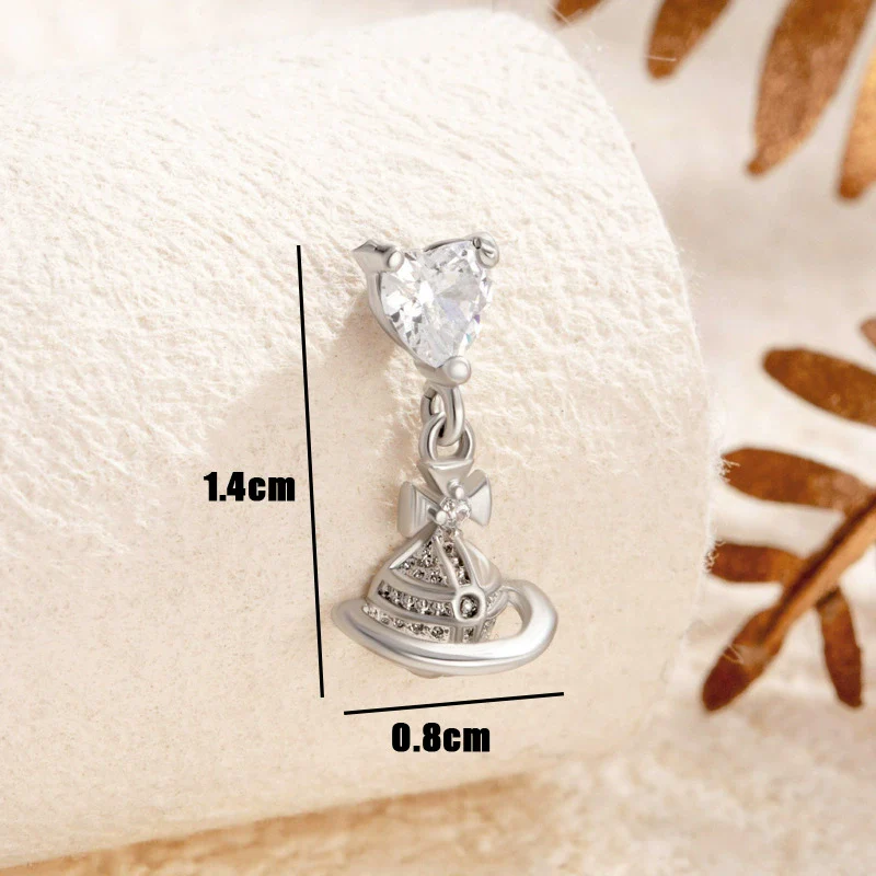 Sweet Love Saturn Pendant Earring Titanium Steel Bow Tie Pattern Zirconia Design For Girls - Image 5
