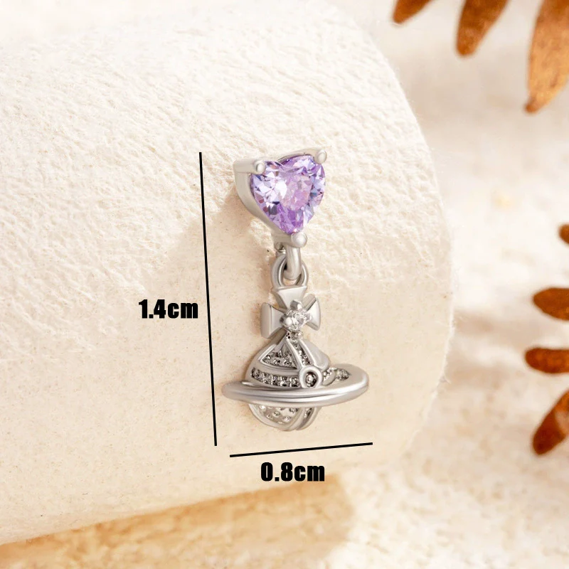 Sweet Love Saturn Pendant Earring Titanium Steel Bow Tie Pattern Zirconia Design For Girls - Image 7