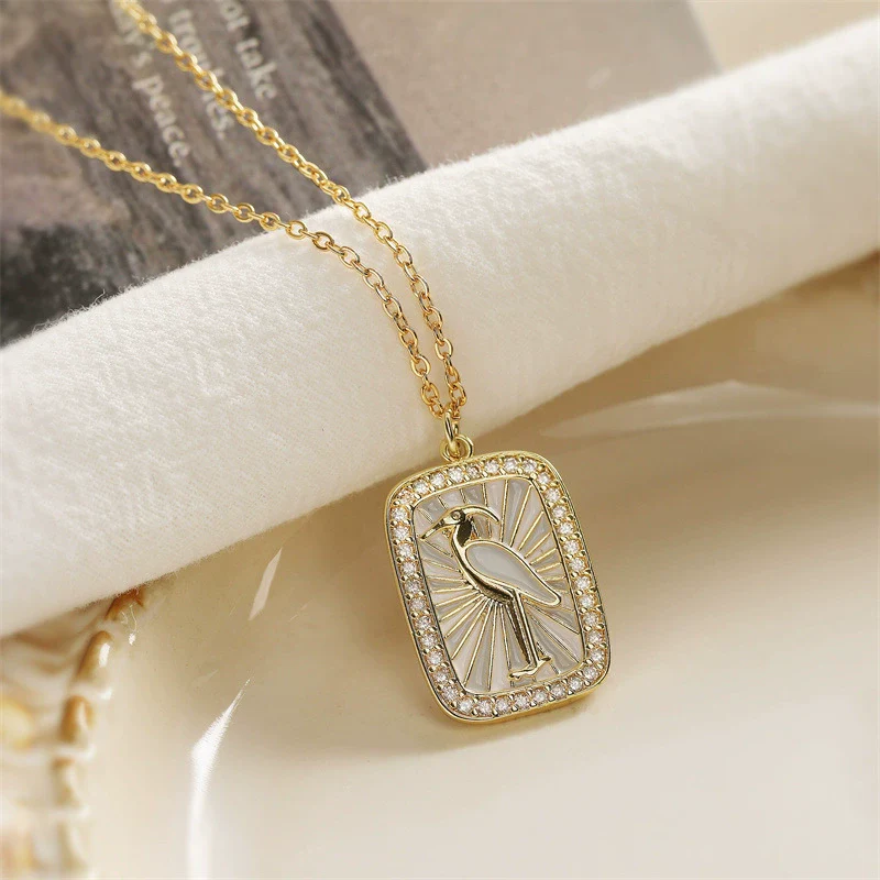 Tarot Card Pendant Necklace Copper Dripping Oil Style With Geometric Animal Zodiac Pattern Microinlaid Colored Zircon On O Chain For Women - Image 4