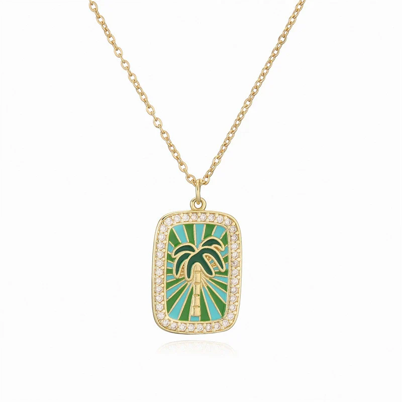 Tarot Card Pendant Necklace Copper Dripping Oil Style With Geometric Animal Zodiac Pattern Microinlaid Colored Zircon On O Chain For Women - Image 5