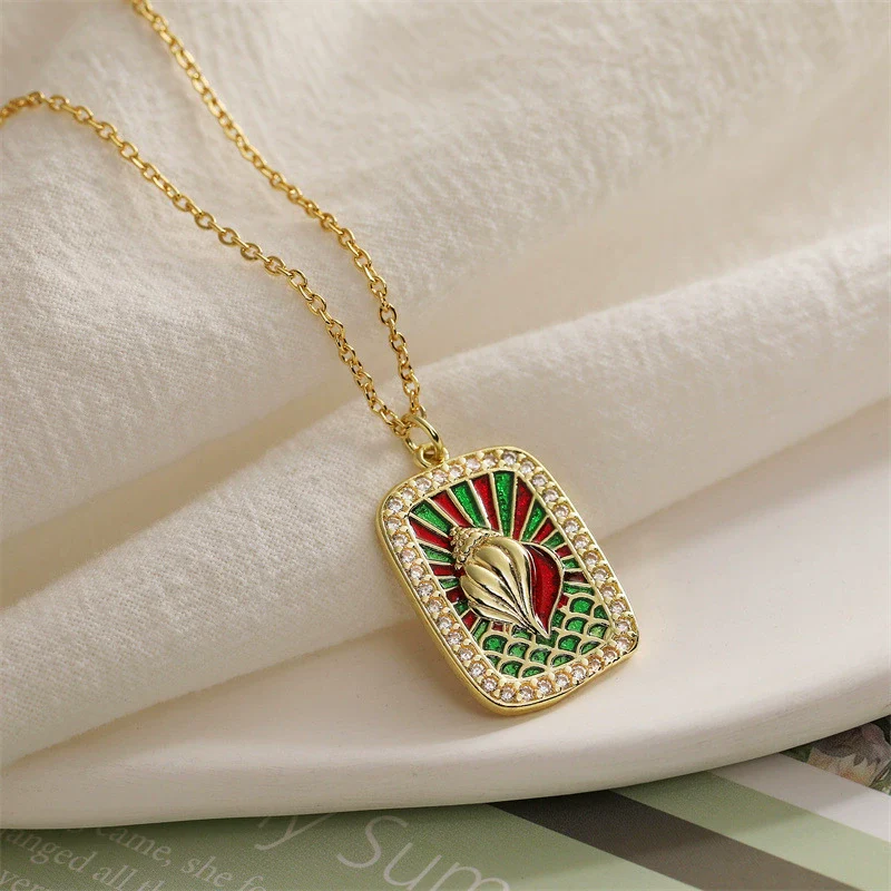 Tarot Card Pendant Necklace Copper Dripping Oil Style With Geometric Animal Zodiac Pattern Microinlaid Colored Zircon On O Chain For Women - Image 6