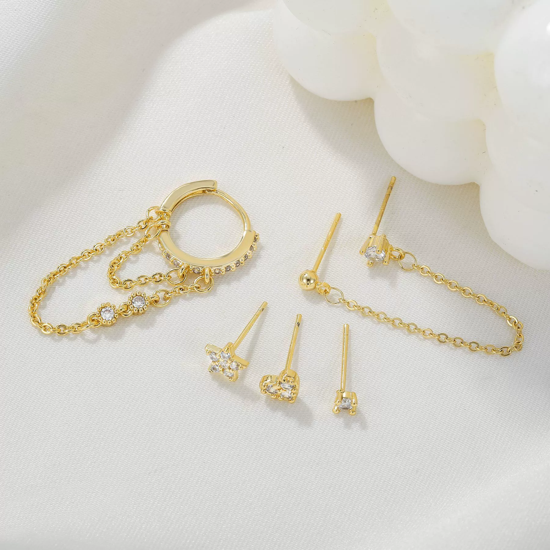 Tassel Earrings Geometric Stud Set Titanium Alloy 925 Sterling Silver Copper Zirconia Unisex - Image 4