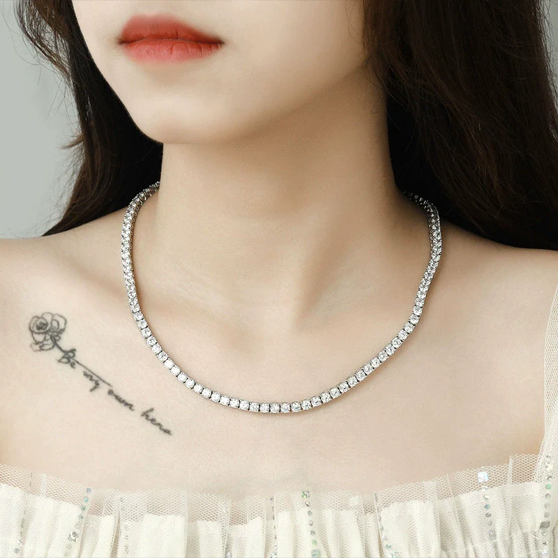 Tennis Necklace 925 Sterling Silver Zircon Geometric Hip Hop Unisex Clavicle Chain - Image 4