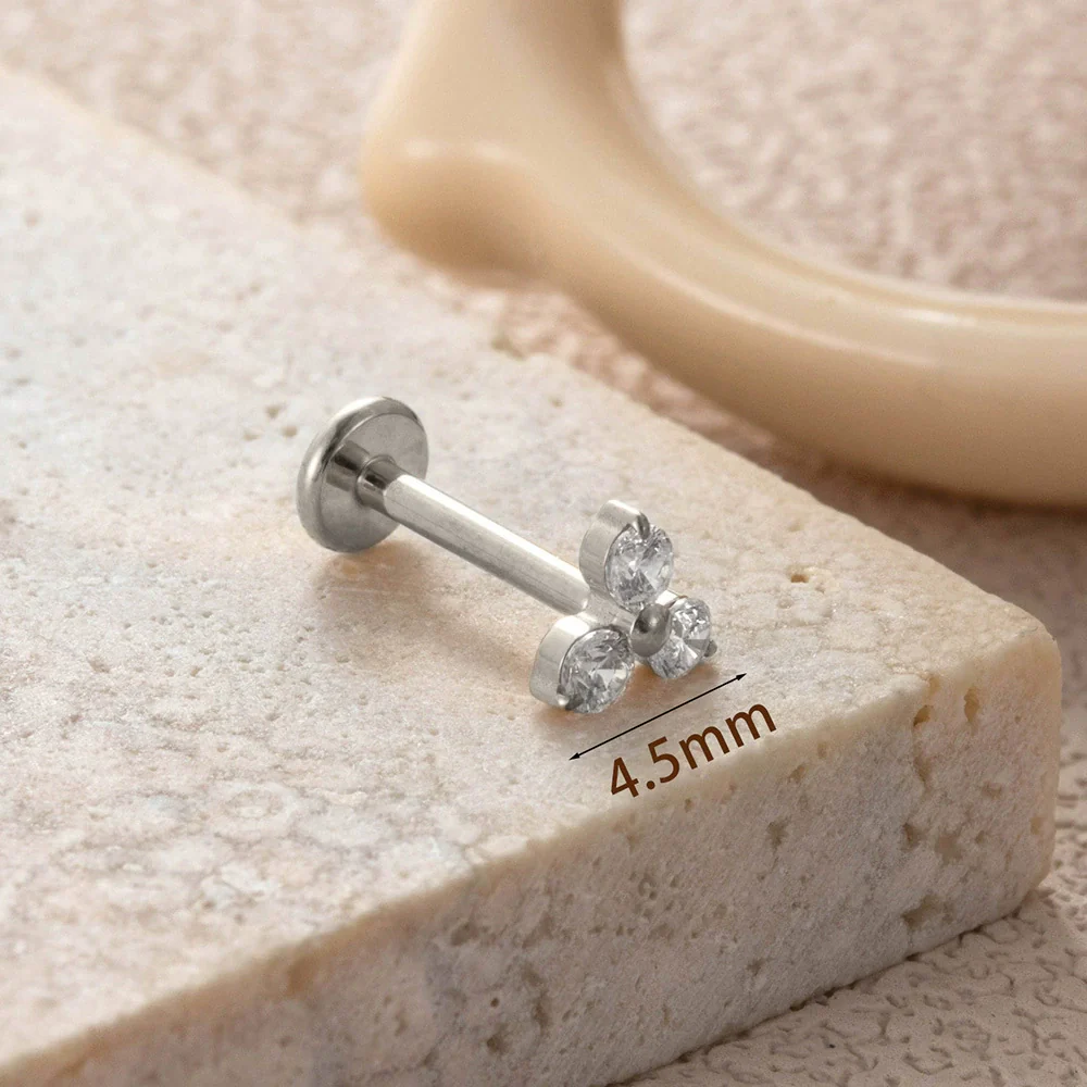 Titanium Alloy Geometric Flowershaped Inlaid Zircons Pushpin Lip Nail Rod Cartilage Piercing Earrings For Women Electroplated - Image 15