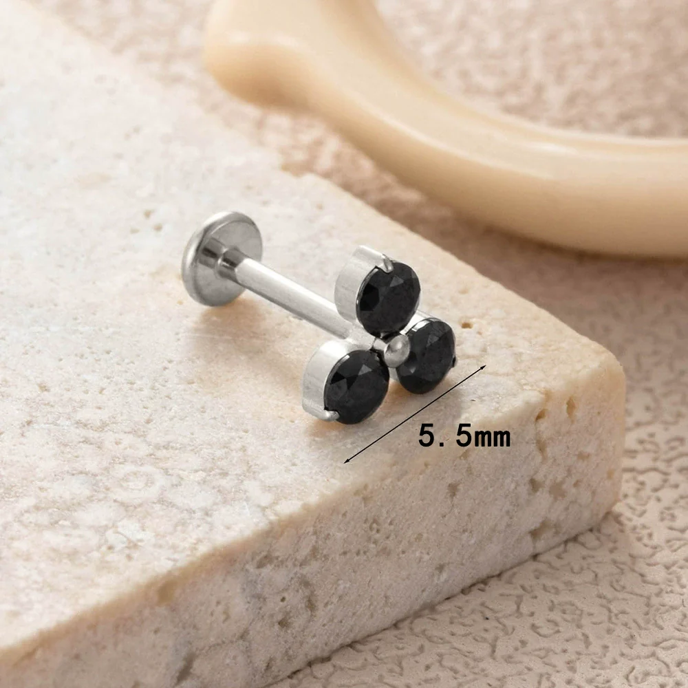 Titanium Alloy Geometric Flowershaped Inlaid Zircons Pushpin Lip Nail Rod Cartilage Piercing Earrings For Women Electroplated - Image 22