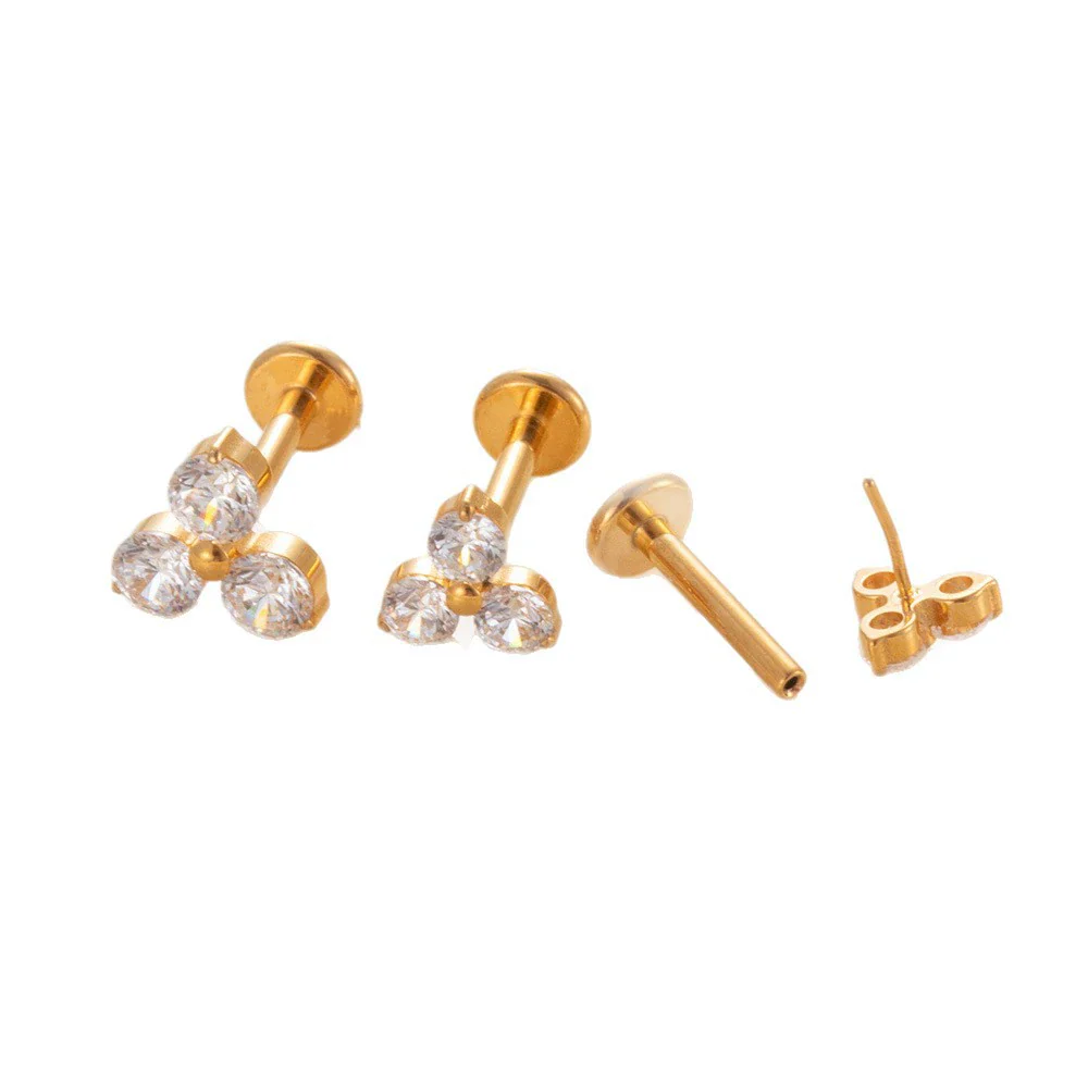 Titanium Alloy Geometric Flowershaped Inlaid Zircons Pushpin Lip Nail Rod Cartilage Piercing Earrings For Women Electroplated - Image 5