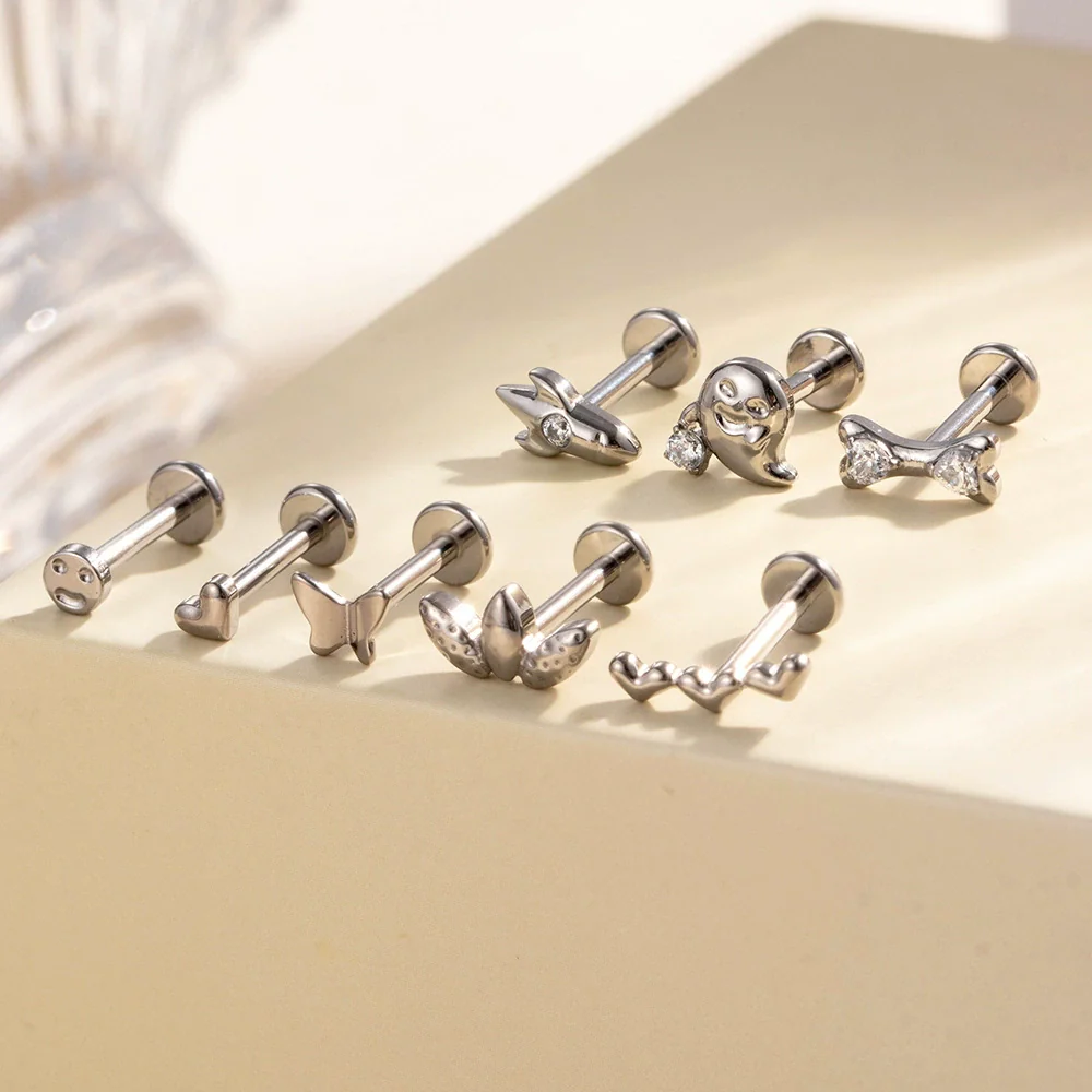 Titanium Alloy Geometric Love Butterfly Inner Teeth Screw Flat Bottom Rod Lip Nail Ear Bone Nail Puncture Jewelry Electroplated - Image 4