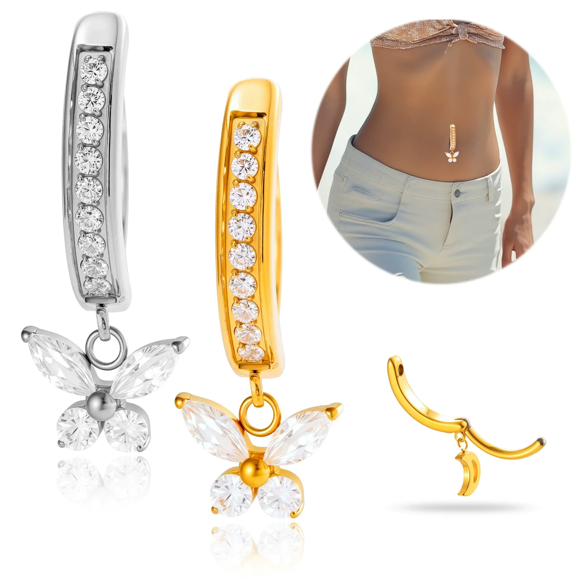 Titanium Alloy Inlaid Zircon Insect Shaped Butterfly Pendant Abdominal Piercing Jewelry For Women - Image 5