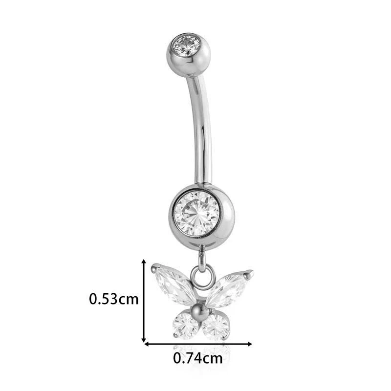 Titanium Alloy Inlaid Zirconium Flower Butterfly Pendant Navel Nail Women's Abdominal Piercing Jewelry - Image 18