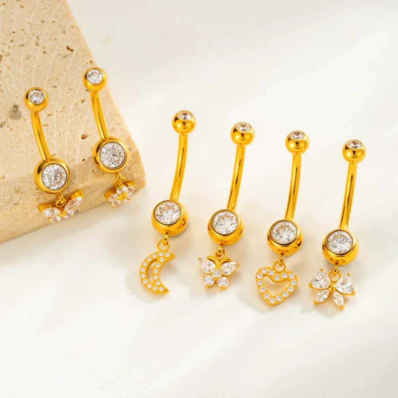 Titanium Alloy Inlaid Zirconium Flower Butterfly Pendant Navel Nail Women's Abdominal Piercing Jewelry - Image 3