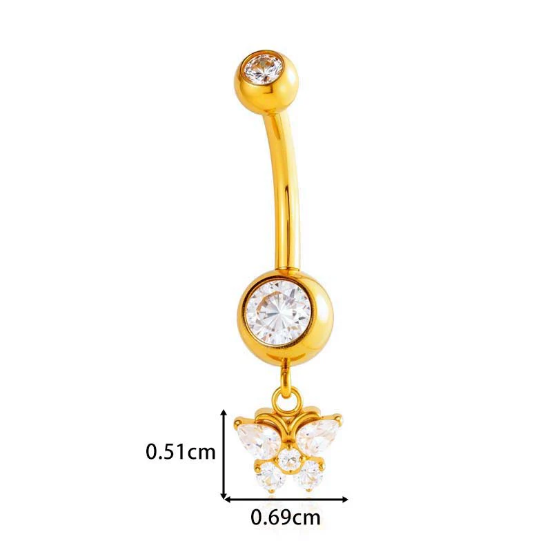 Titanium Alloy Inlaid Zirconium Flower Butterfly Pendant Navel Nail Women's Abdominal Piercing Jewelry - Image 7