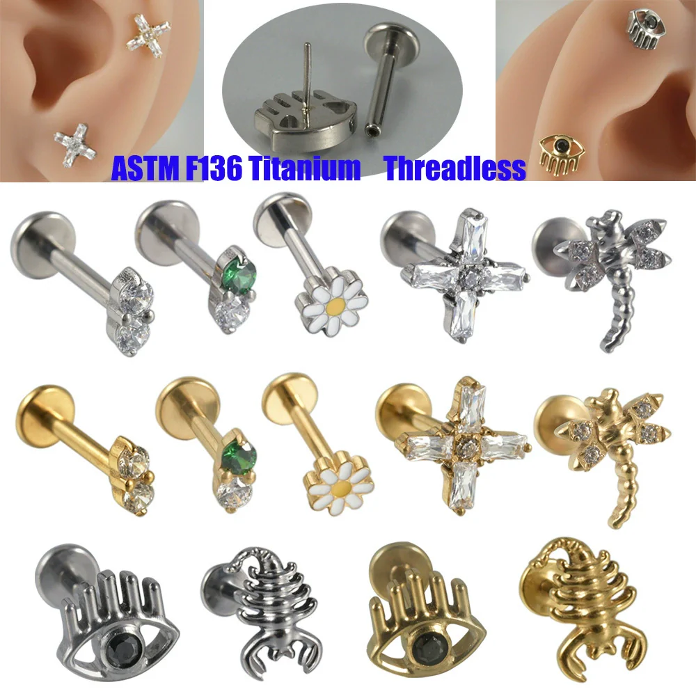 Titanium Insects Pattern Threadless Insert Earrings With Electroplating