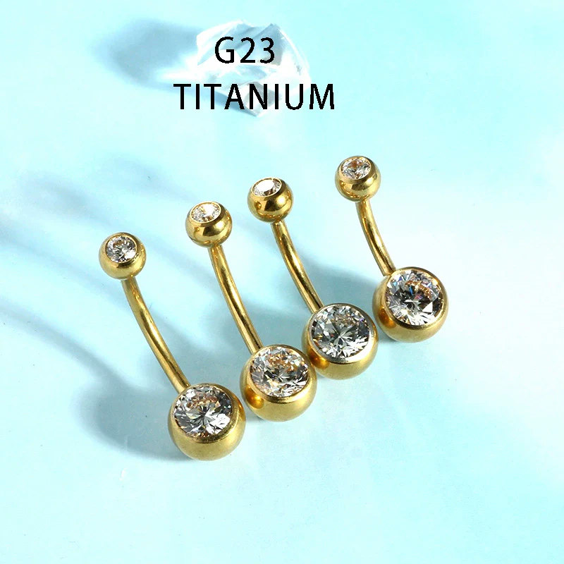 Titanium Navel Ring Ball Shape Unisex Body Piercing Jewelry Inlaid With Zircon