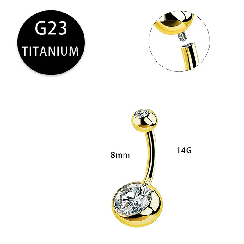 Titanium Navel Ring Ball Shape Unisex Body Piercing Jewelry Inlaid With Zircon - Image 5