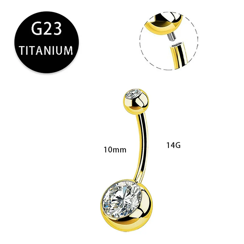 Titanium Navel Ring Ball Shape Unisex Body Piercing Jewelry Inlaid With Zircon - Image 6