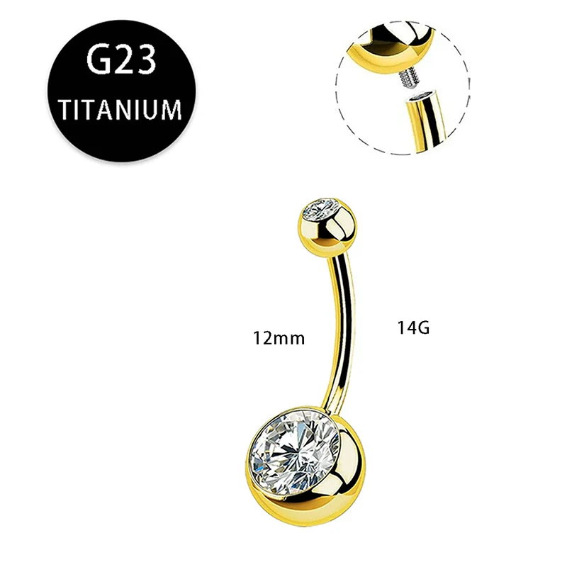 Titanium Navel Ring Ball Shape Unisex Body Piercing Jewelry Inlaid With Zircon - Image 7