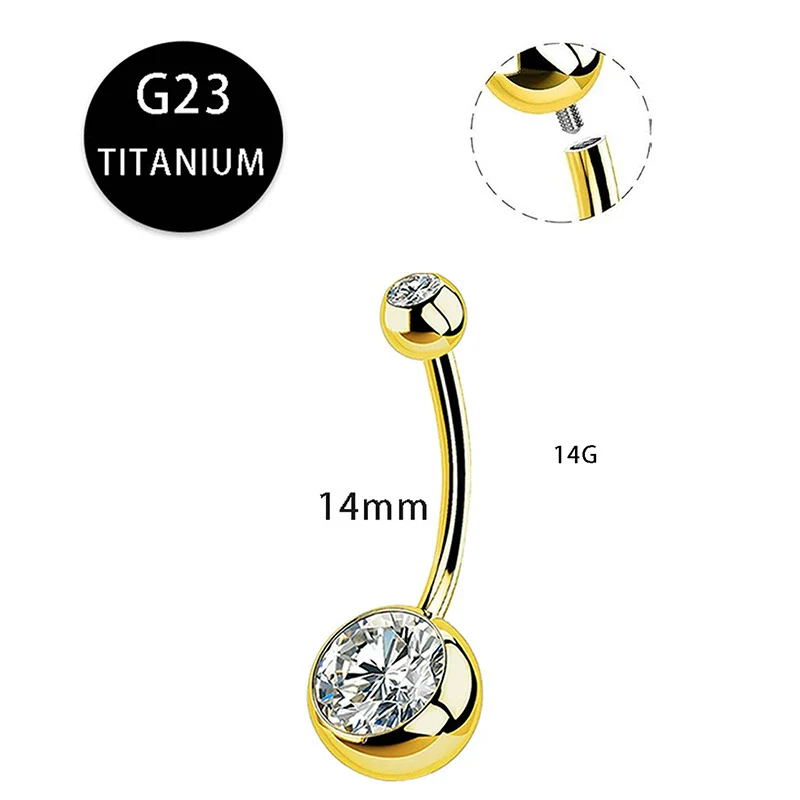 Titanium Navel Ring Ball Shape Unisex Body Piercing Jewelry Inlaid With Zircon - Image 8