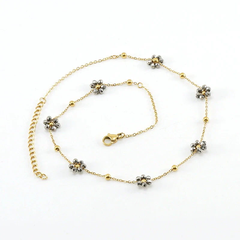 316L Stainless Steel 18K Gold Plated Crystal Flower Geometric Cross Chain Women's Bracelet And Necklace - Image 14