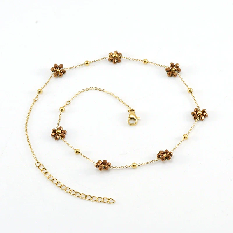 316L Stainless Steel 18K Gold Plated Crystal Flower Geometric Cross Chain Women's Bracelet And Necklace - Image 15