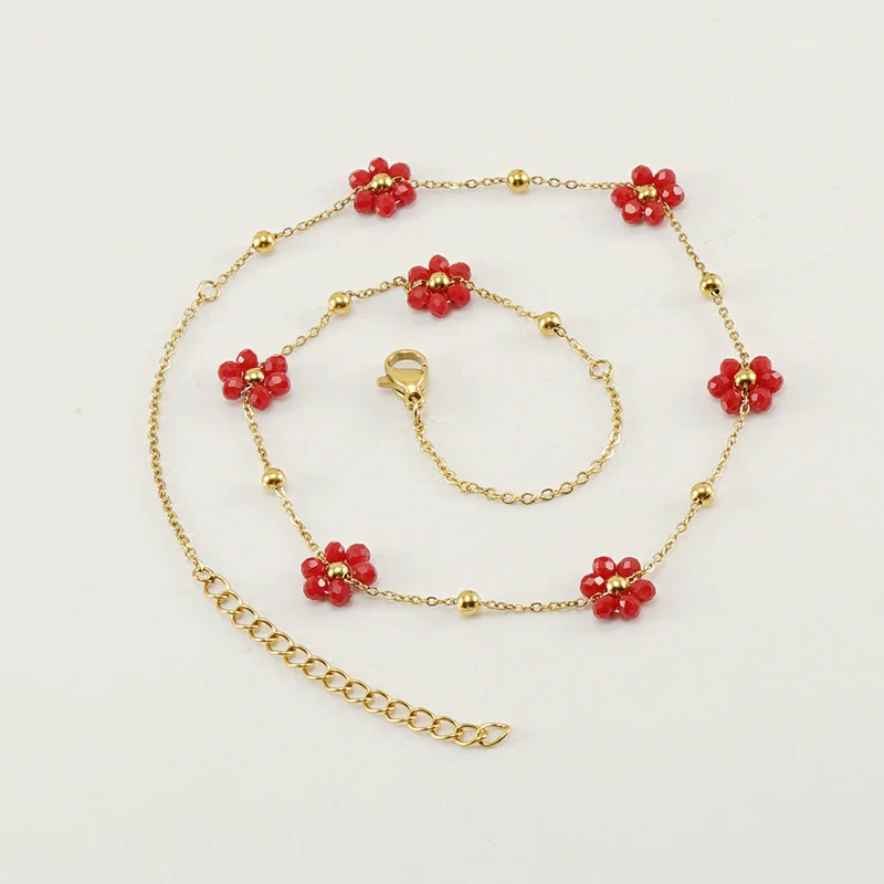 316L Stainless Steel 18K Gold Plated Crystal Flower Geometric Cross Chain Women's Bracelet And Necklace - Image 16