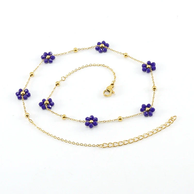 316L Stainless Steel 18K Gold Plated Crystal Flower Geometric Cross Chain Women's Bracelet And Necklace - Image 19