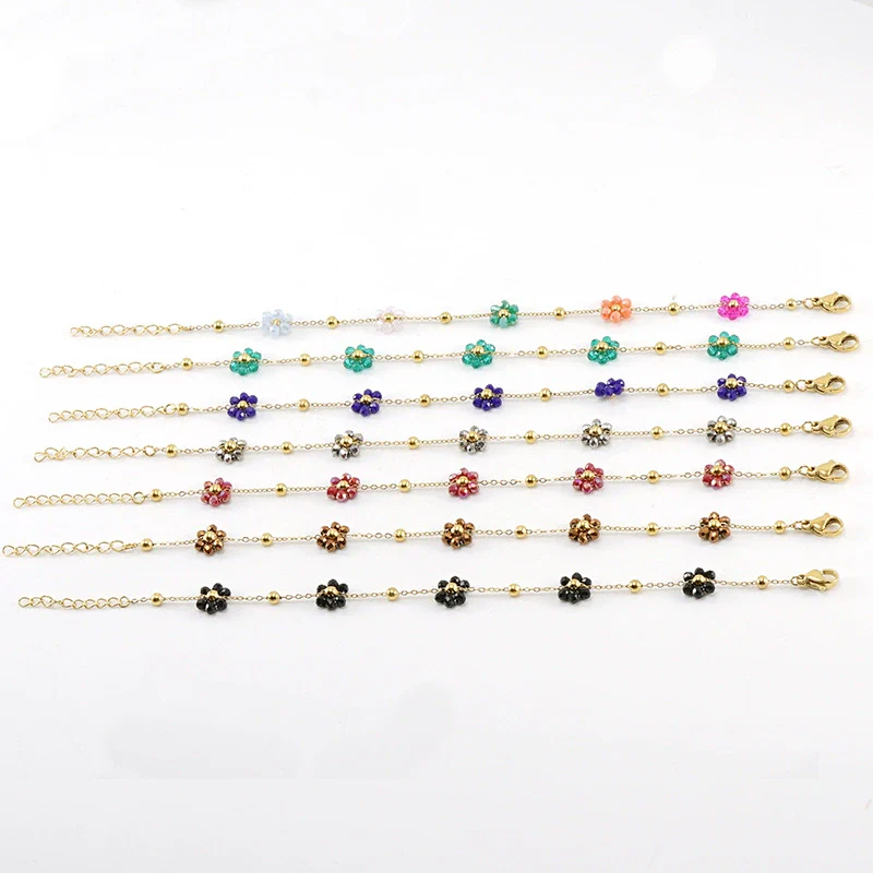 316L Stainless Steel 18K Gold Plated Crystal Flower Geometric Cross Chain Women's Bracelet And Necklace - Image 3