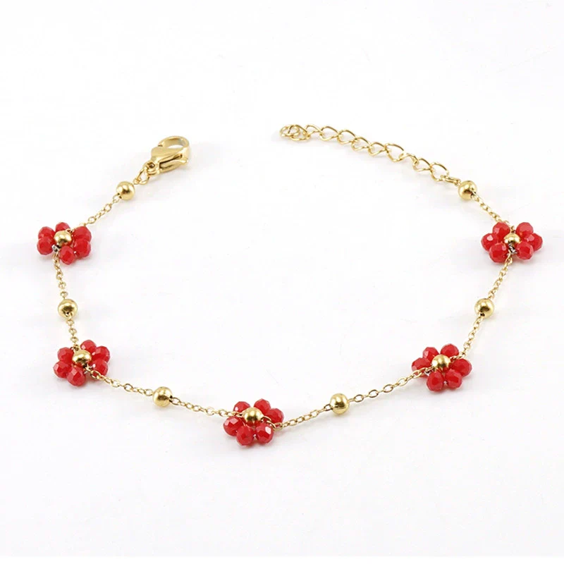 316L Stainless Steel 18K Gold Plated Crystal Flower Geometric Cross Chain Women's Bracelet And Necklace - Image 8