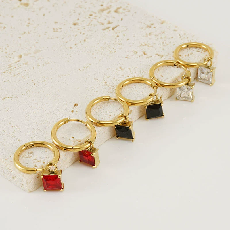 316L Stainless Steel 18K Gold Plated Square Geometric Drop Shape Earrings For Women - Image 4