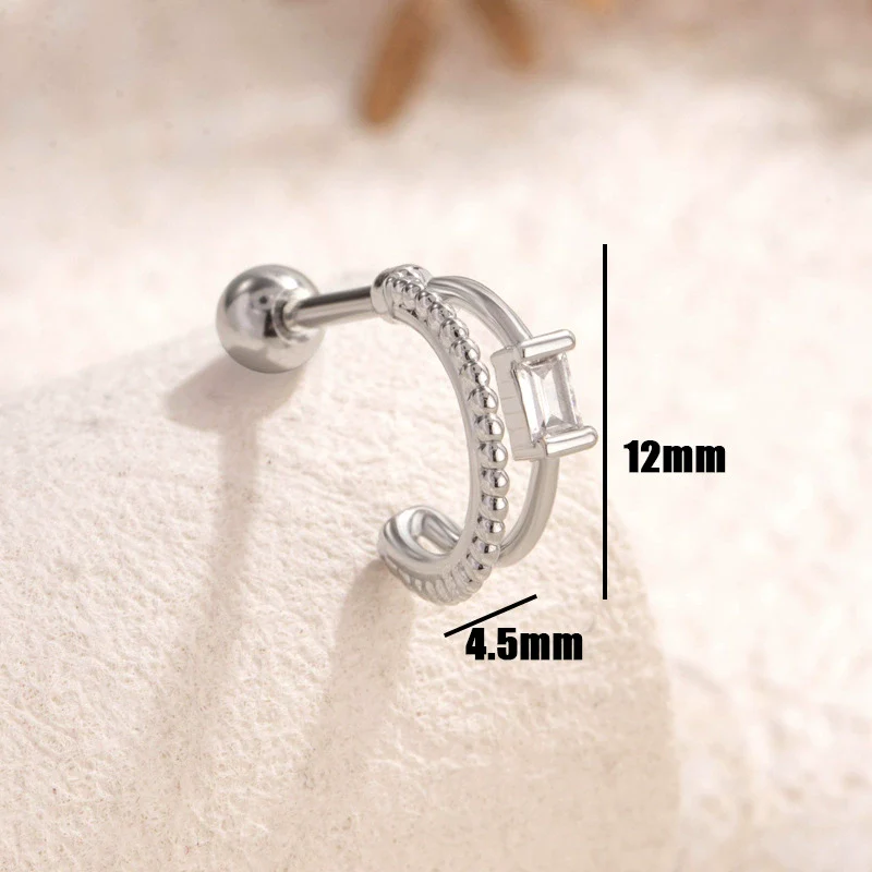Titanium Steel And Copper Inlaid Zircon Double Arc Women's Earrings With Lovely And Geometric Style - Image 2