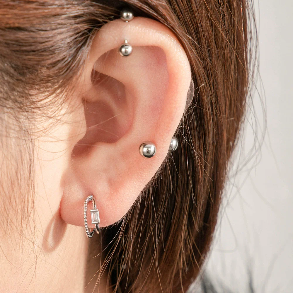 Titanium Steel And Copper Inlaid Zircon Double Arc Women's Earrings With Lovely And Geometric Style - Image 3