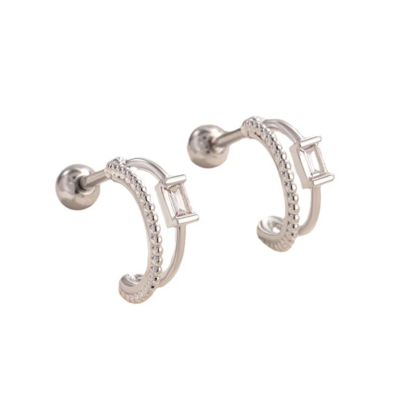 Titanium Steel And Copper Inlaid Zircon Double Arc Women's Earrings With Lovely And Geometric Style - Image 4