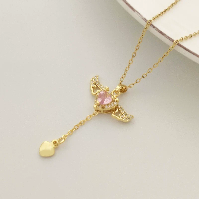 Titanium Steel And Copper Women's Heart Shape Elegant Microinlaid True Gold Light Luxury Electroplated Necklace With Cross Chain - Image 16